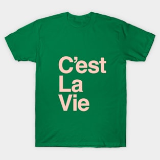 C'est La Vie in Green and Peach Pink T-Shirt